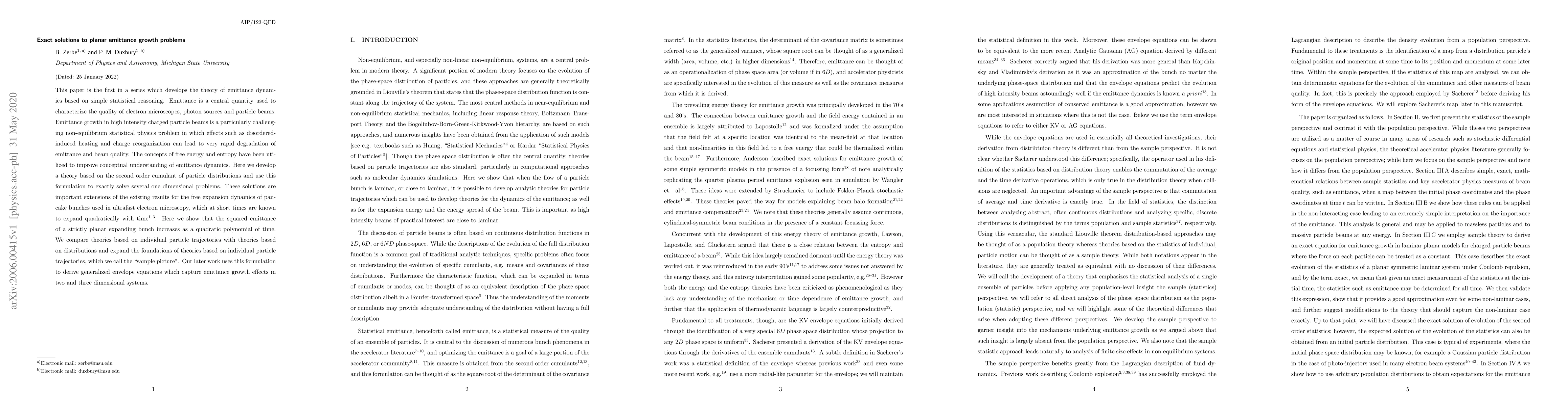 Thumbnail for Exact solutions to planar emittance growth problems