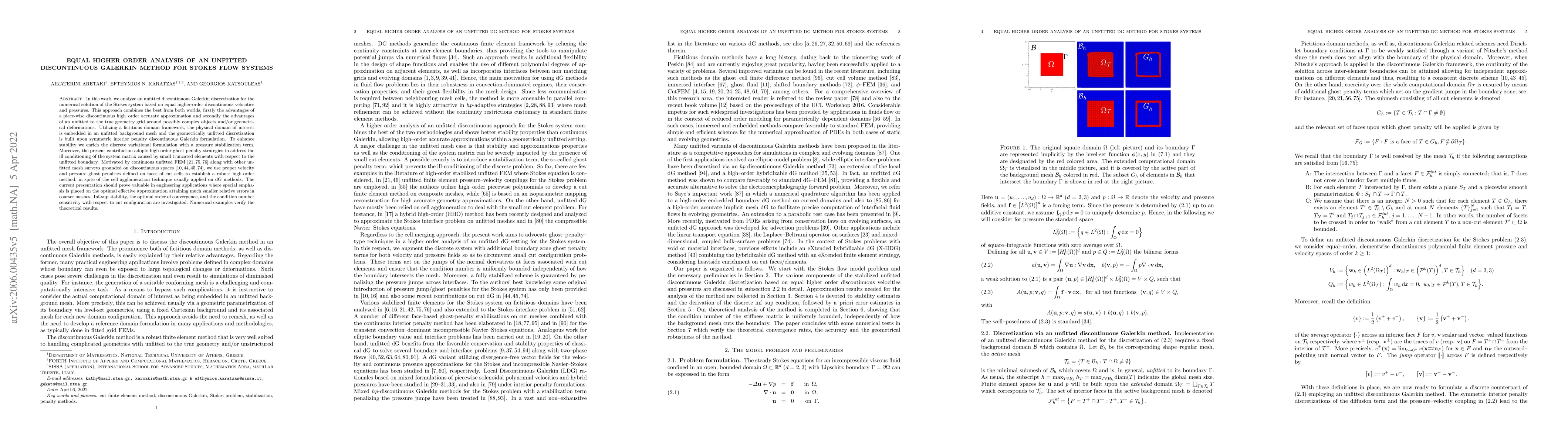 Thumbnail for Equal higher order analysis of an unfitted discontinuous Galerkin method
  for Stokes flow systems