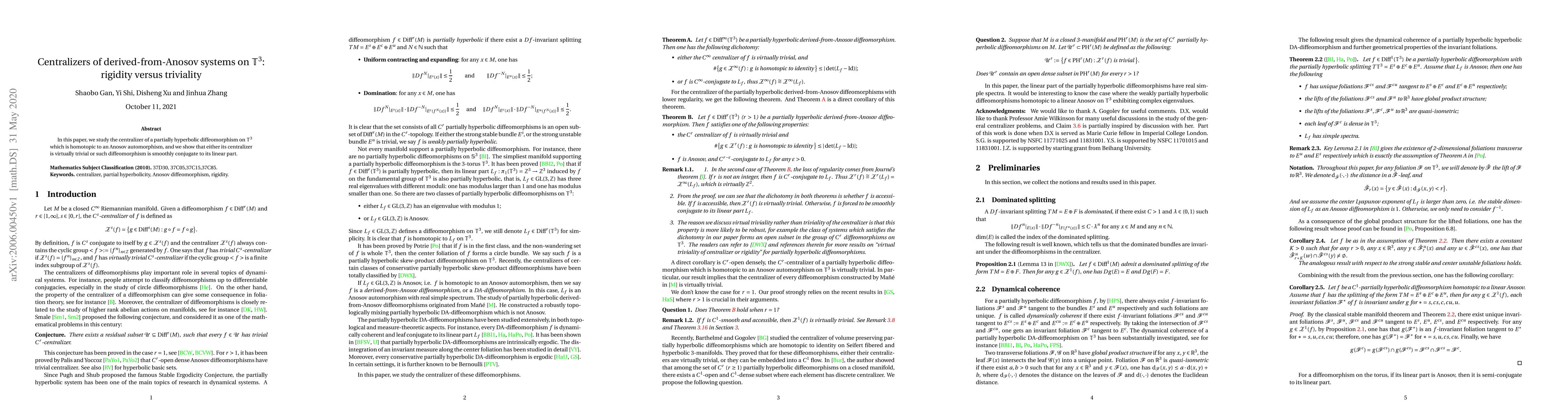 Thumbnail for Centralizers of derived-from-Anosov systems on $\mathbb{T}^3$: rigidity
  versus triviality