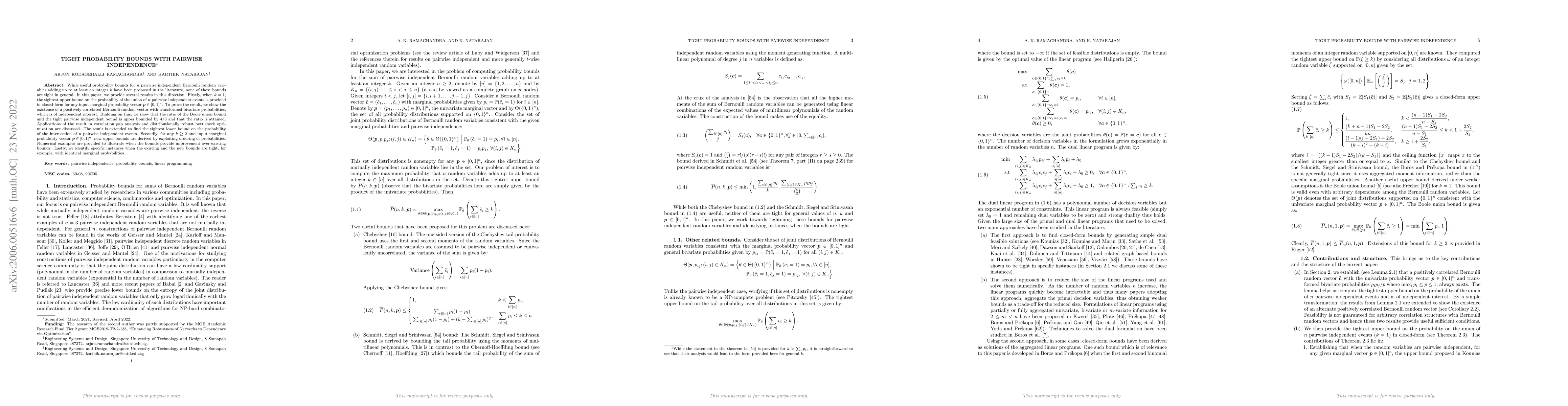 Thumbnail for Tight Probability Bounds with Pairwise Independence