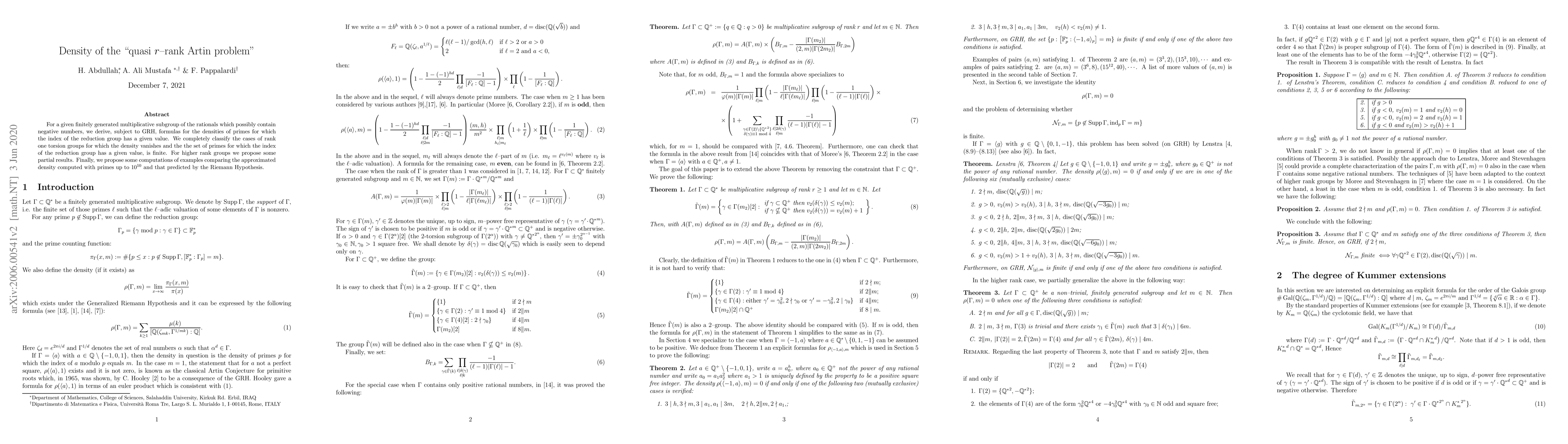 Thumbnail for Density of the "quasi $r$-rank Artin problem"