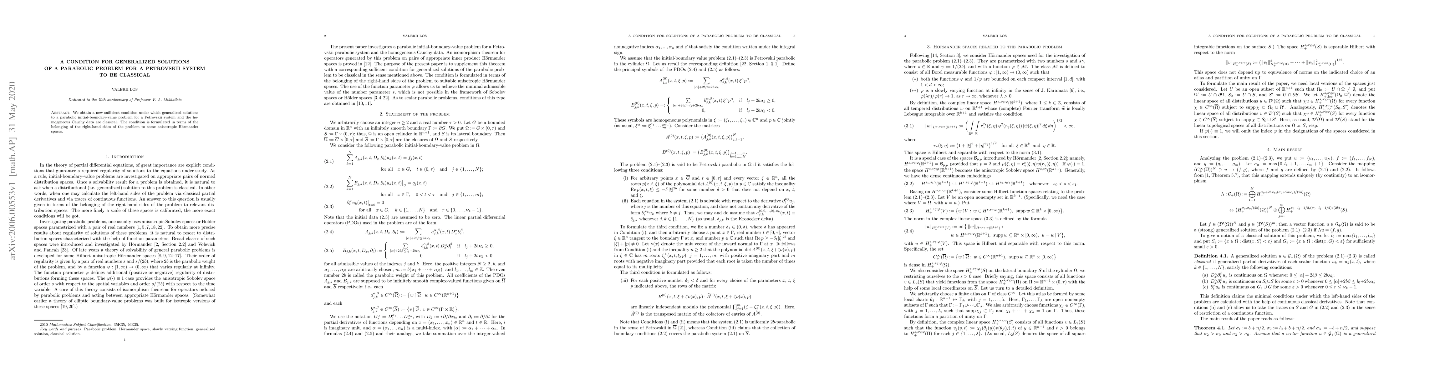 Thumbnail for A condition for generalized solutions of a parabolic problem for a
  Petrovskii system to be classical