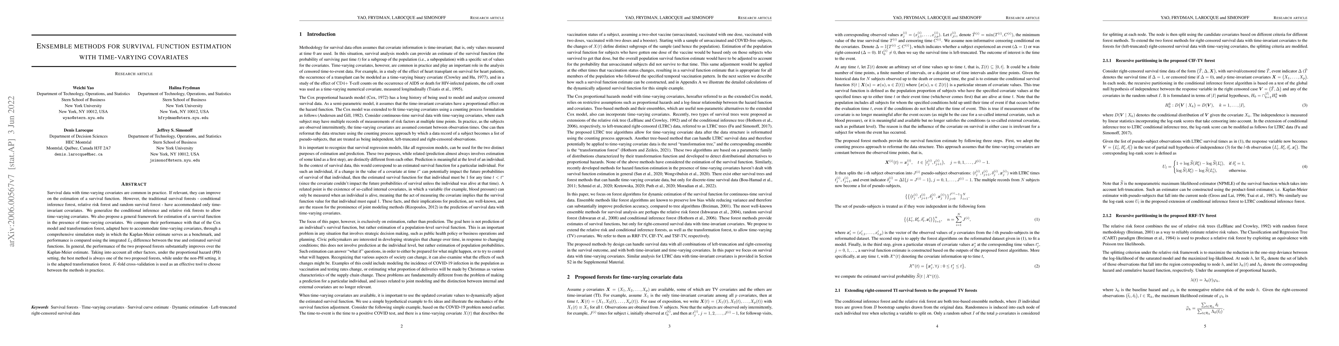 Thumbnail for Ensemble methods for survival function estimation with time-varying
  covariates