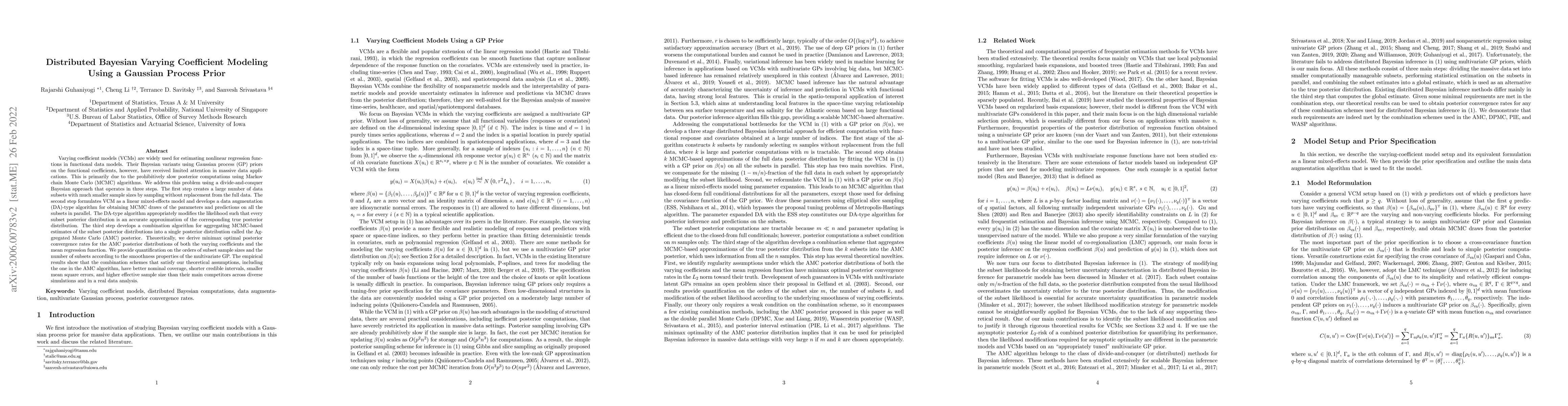 Thumbnail for Distributed Bayesian Varying Coefficient Modeling Using a Gaussian
  Process Prior