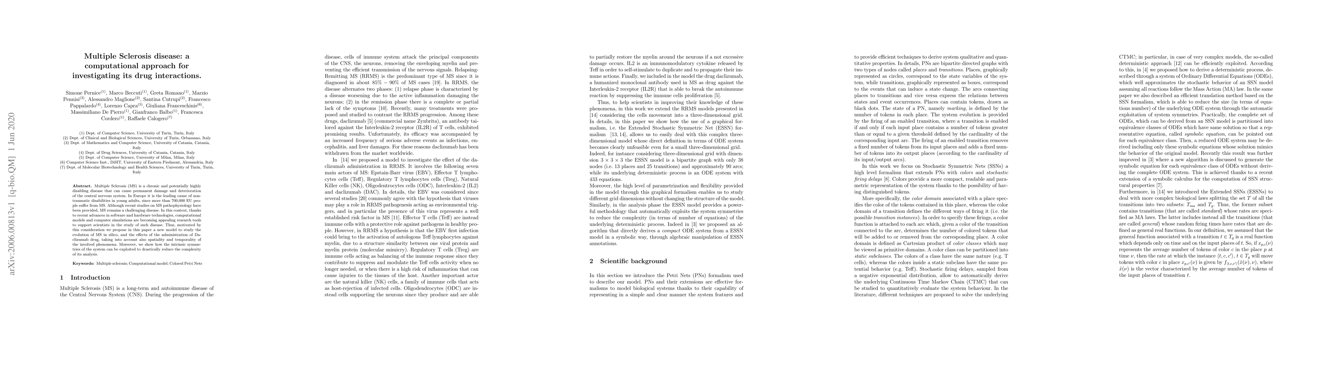 Thumbnail for Multiple Sclerosis disease: a computational approach for investigating
  its drug interactions