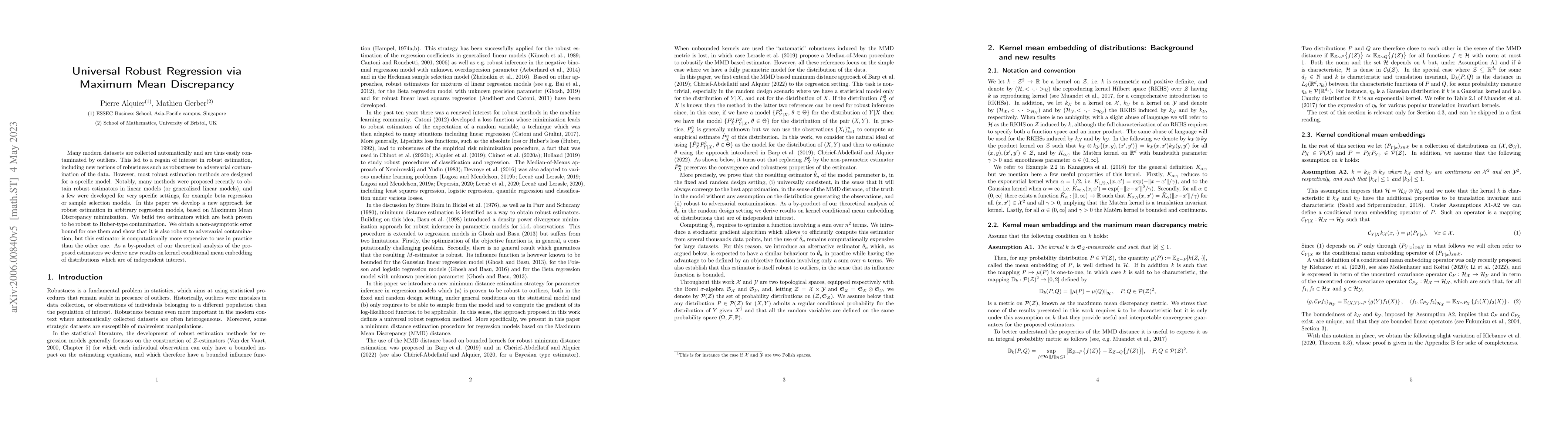 Thumbnail for Universal Robust Regression via Maximum Mean Discrepancy