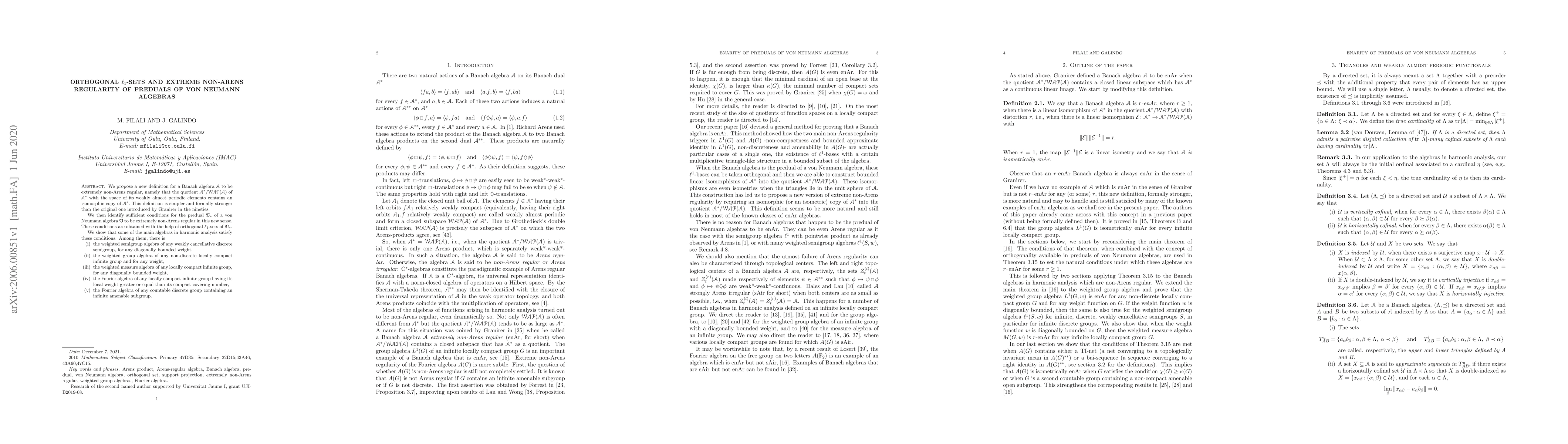 Thumbnail for Orthogonal $\ell_1$-sets and extreme non-Arens regularity of preduals of
  von Neumann algebras