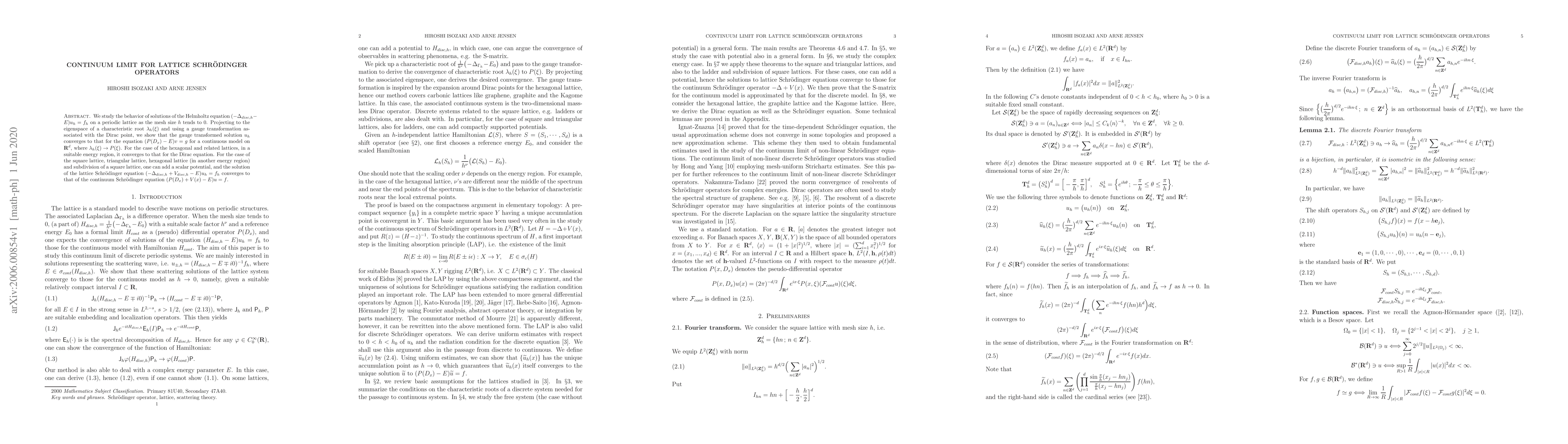 Thumbnail for Continuum limit for lattice Schr\"odinger operators