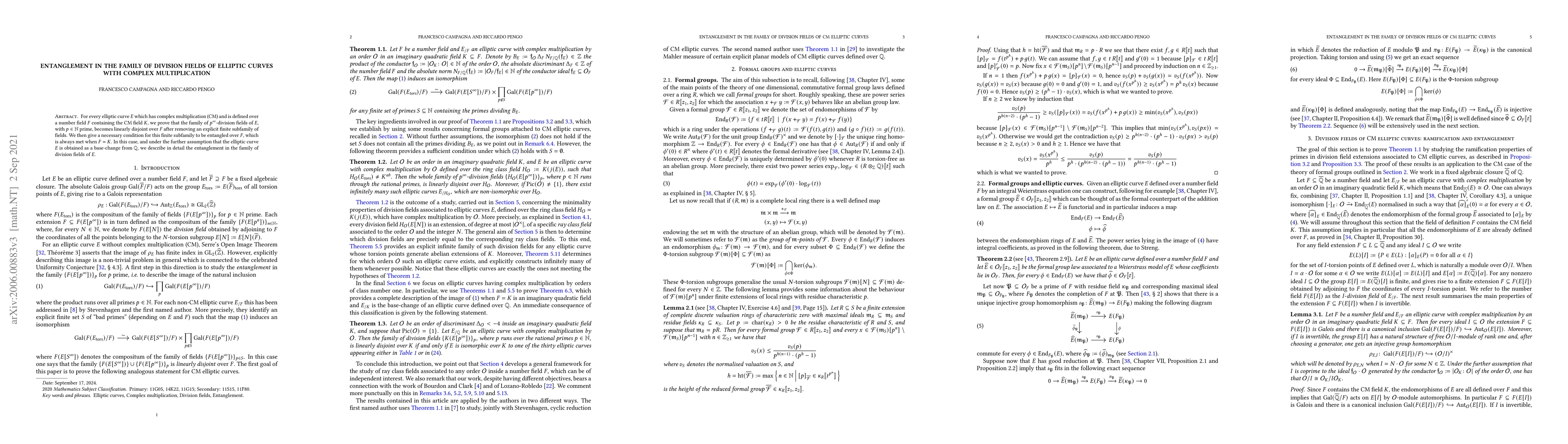 Thumbnail for Entanglement in the family of division fields of elliptic curves with
  complex multiplication