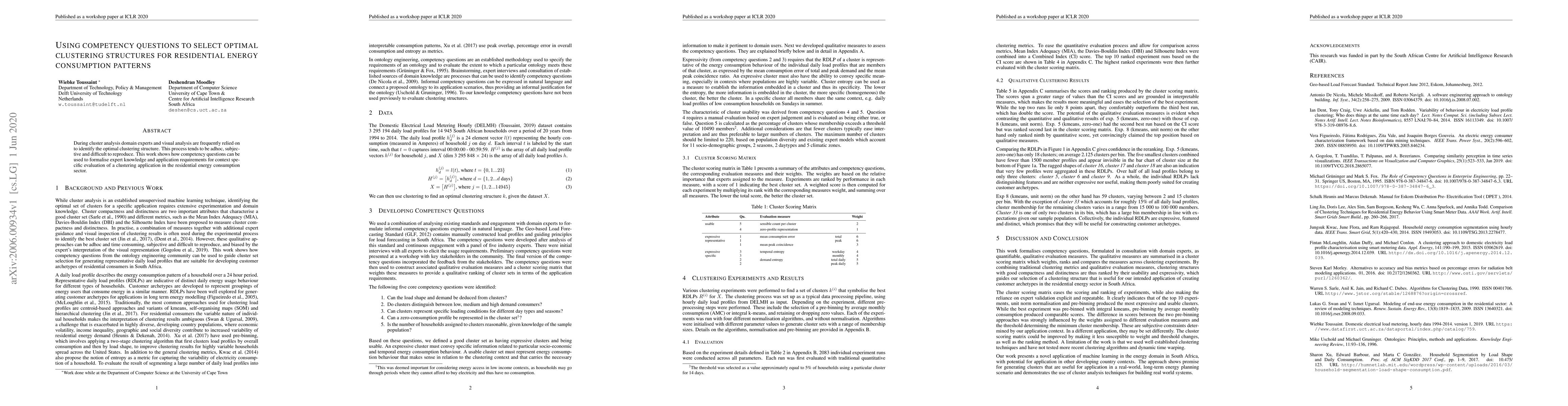 Thumbnail for Using competency questions to select optimal clustering structures for
  residential energy consumption patterns