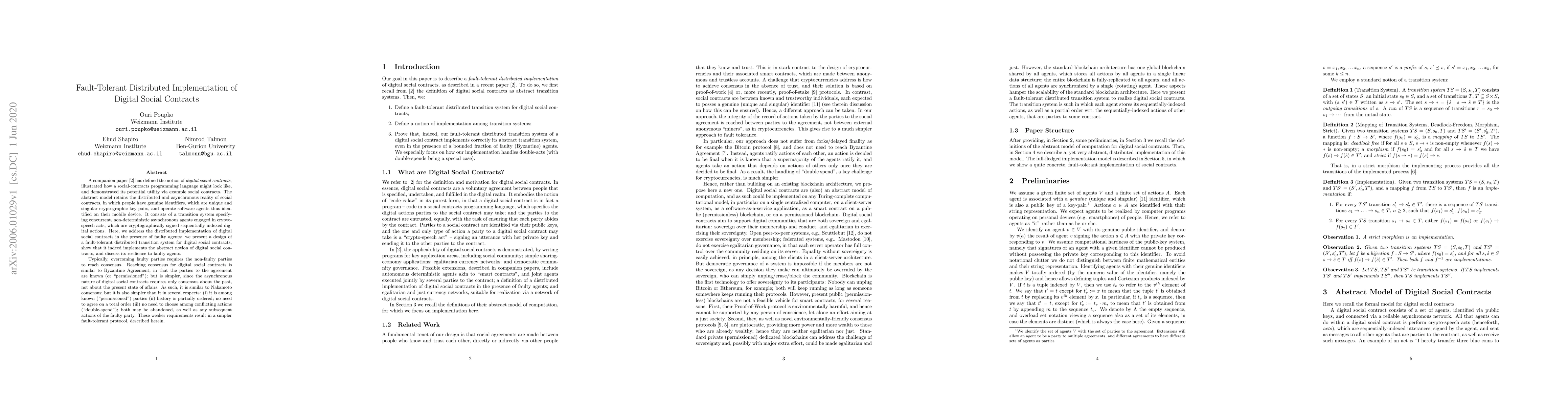 Thumbnail for Fault-Tolerant Distributed-Ledger Implementation of Digital Social
  Contracts