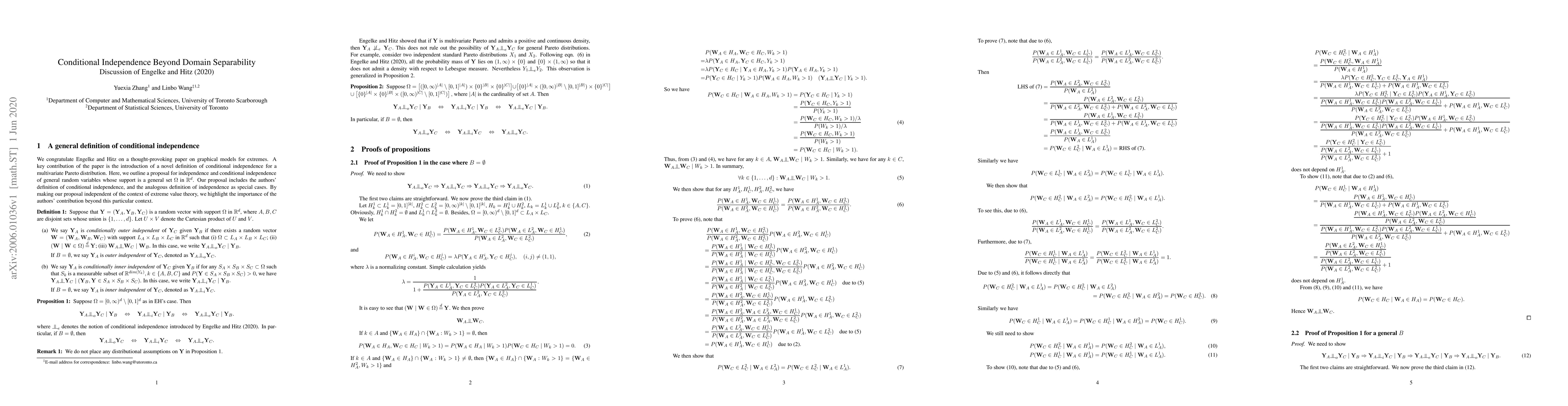 Thumbnail for Conditional Independence Beyond Domain Separability: Discussion of
  Engelke and Hitz (2020)