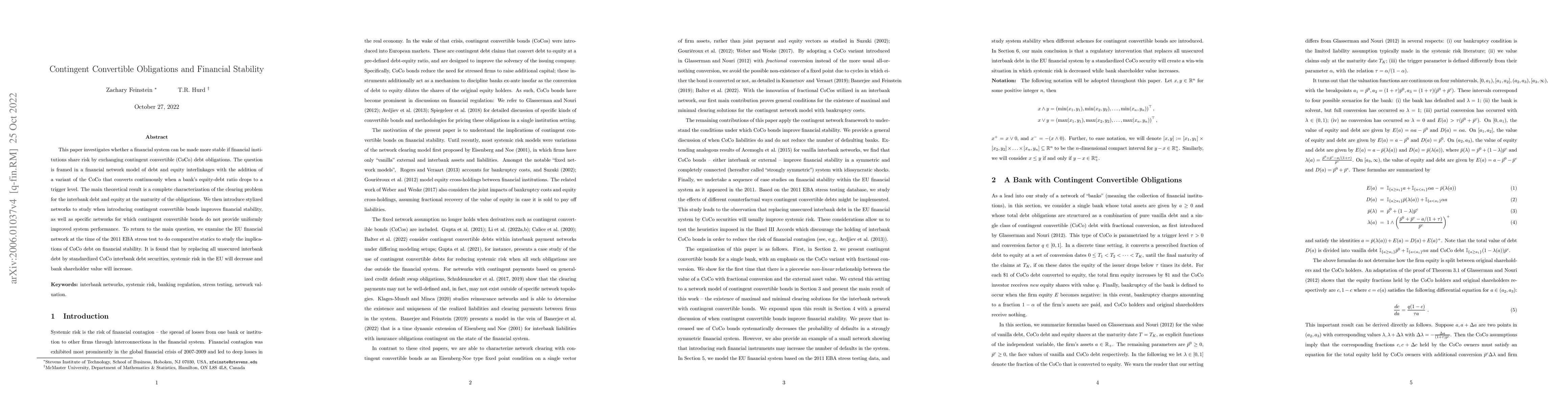 Thumbnail for Contingent Convertible Obligations and Financial Stability