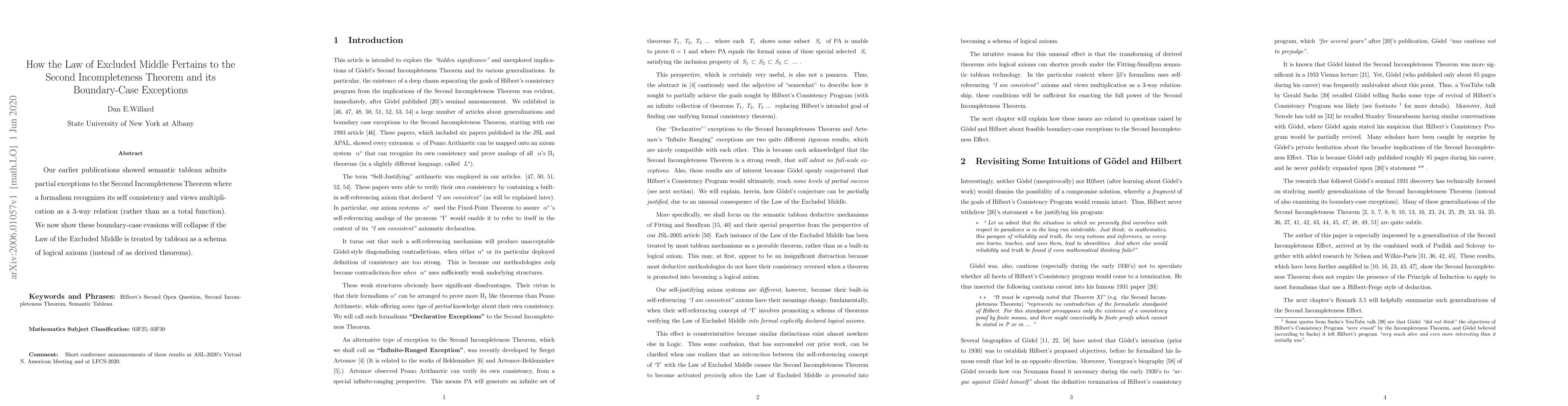 Thumbnail for How the Law of Excluded Middle Pertains to the Second Incompleteness
  Theorem and its Boundary-Case Exceptions