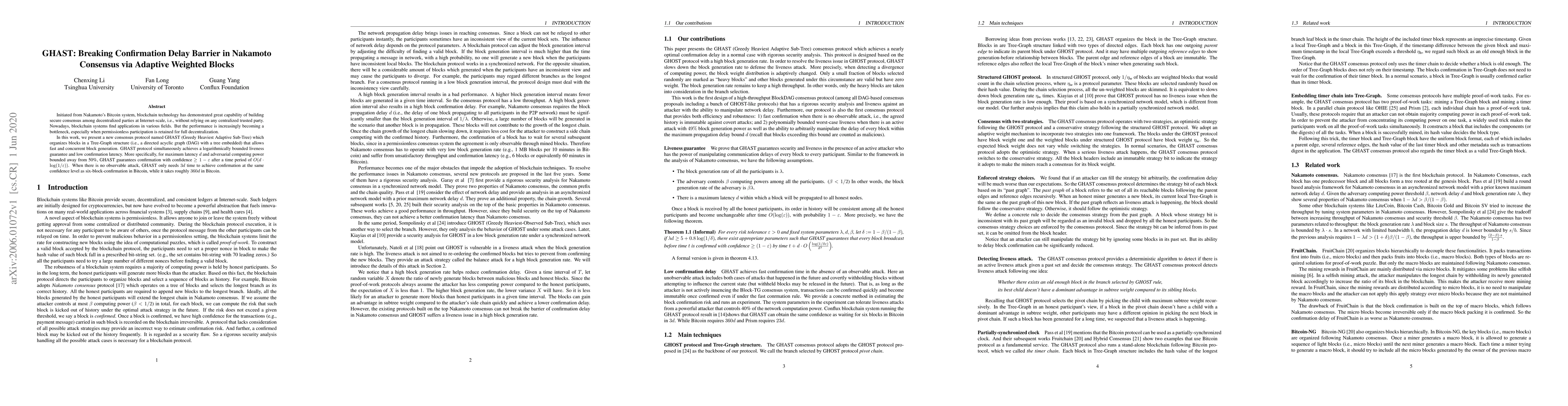 Thumbnail for GHAST: Breaking Confirmation Delay Barrier in Nakamoto Consensus via
  Adaptive Weighted Blocks