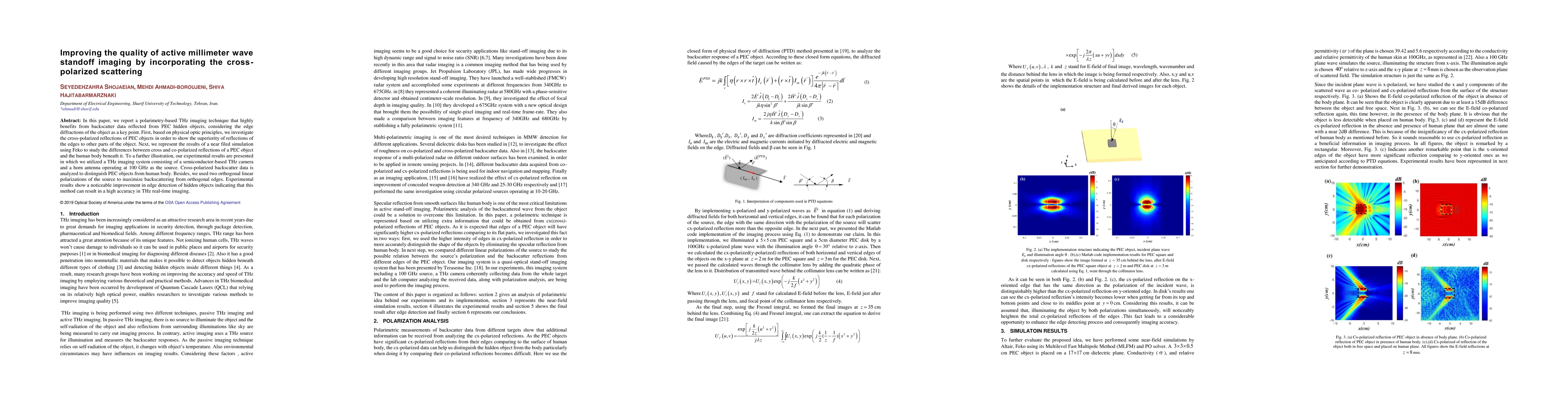 Thumbnail for Improving the quality of active millimeter wave standoff imaging by
  incorporating the cross-polarized scattering