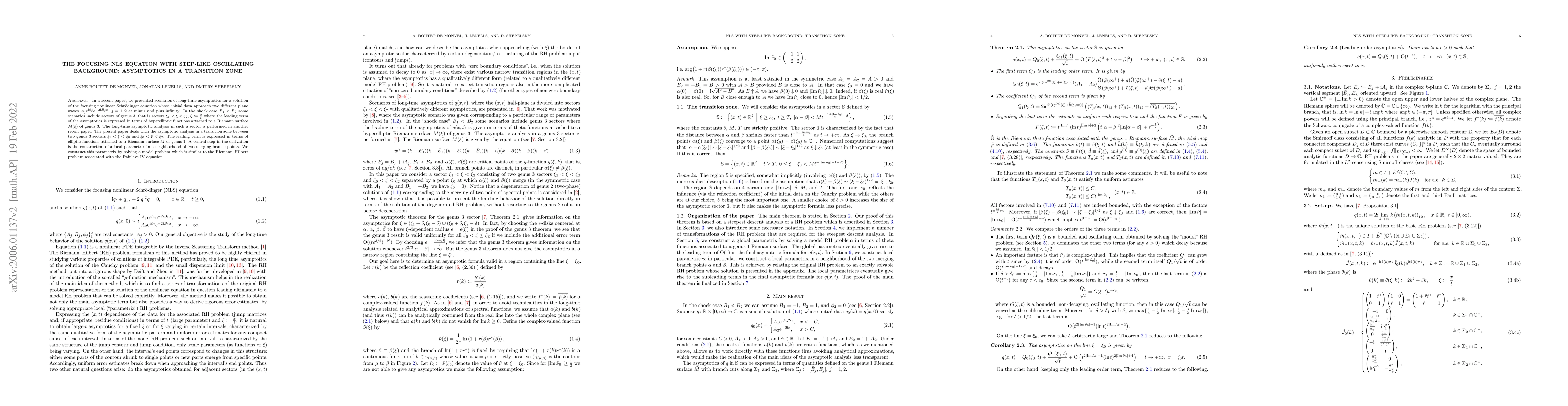 Thumbnail for The focusing NLS equation with step-like oscillating background:
  asymptotics in a transition zone
