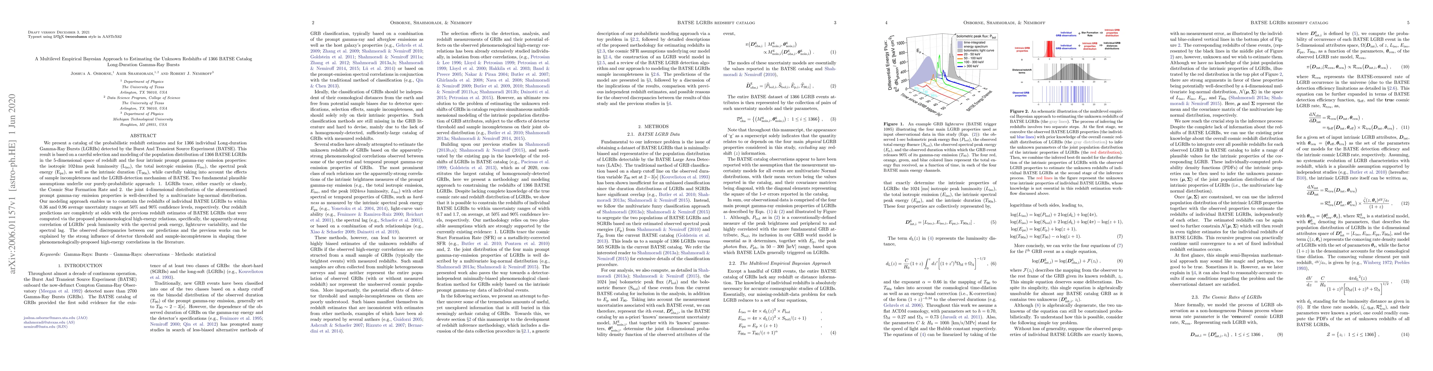 Thumbnail for A Multilevel Empirical Bayesian Approach to Estimating the Unknown
  Redshifts of 1366 BATSE Catalog Long-Duration Gamma-Ray Bursts
