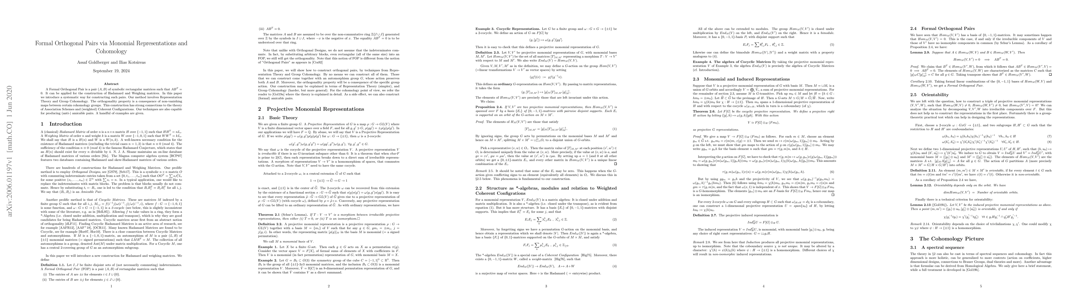 Thumbnail for Formal Orthogonal Pairs via Monomial Representations and Cohomology