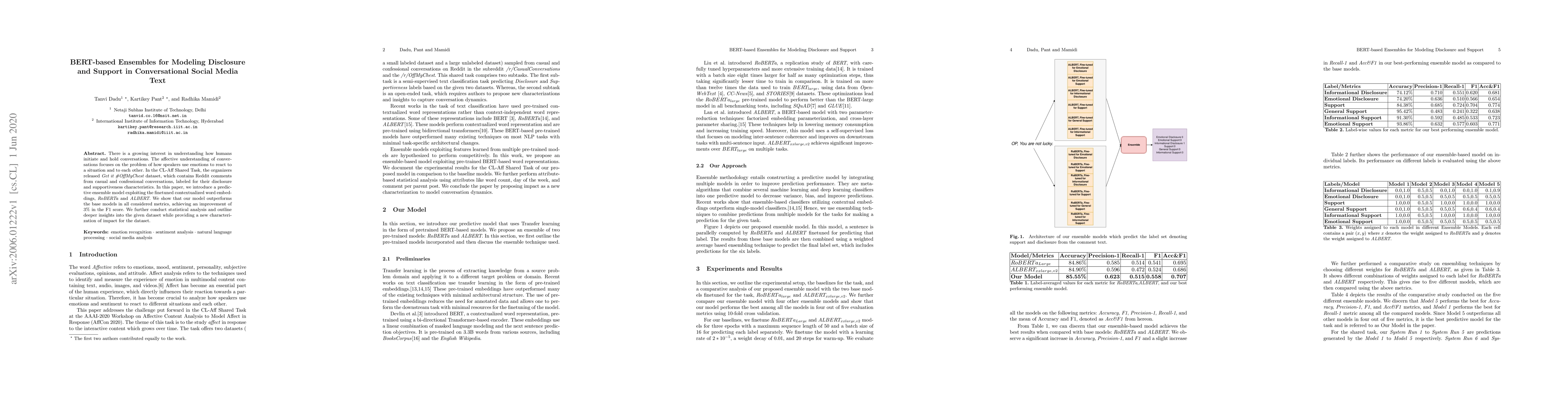 Thumbnail for BERT-based Ensembles for Modeling Disclosure and Support in
  Conversational Social Media Text