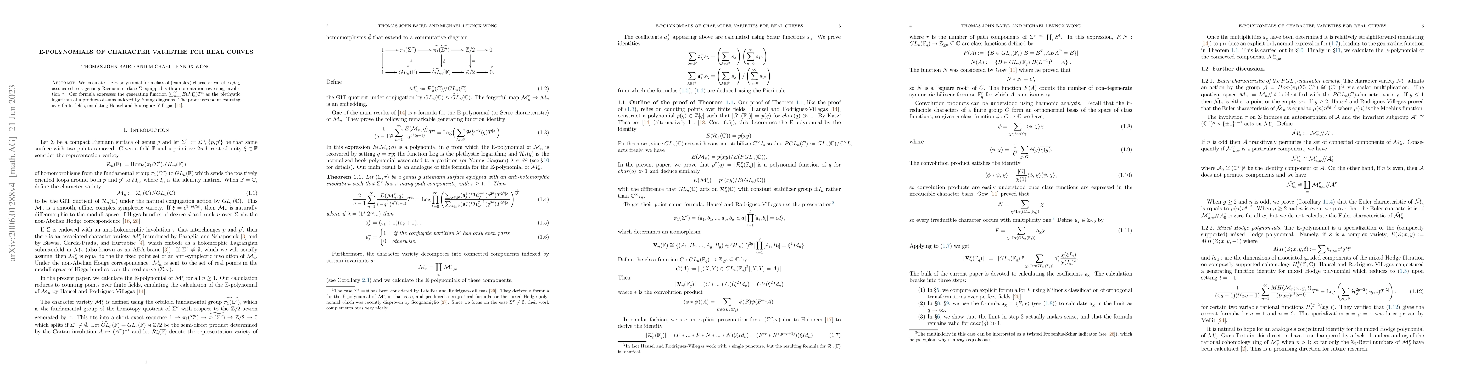 Thumbnail for E-polynomials of character varieties for real curves