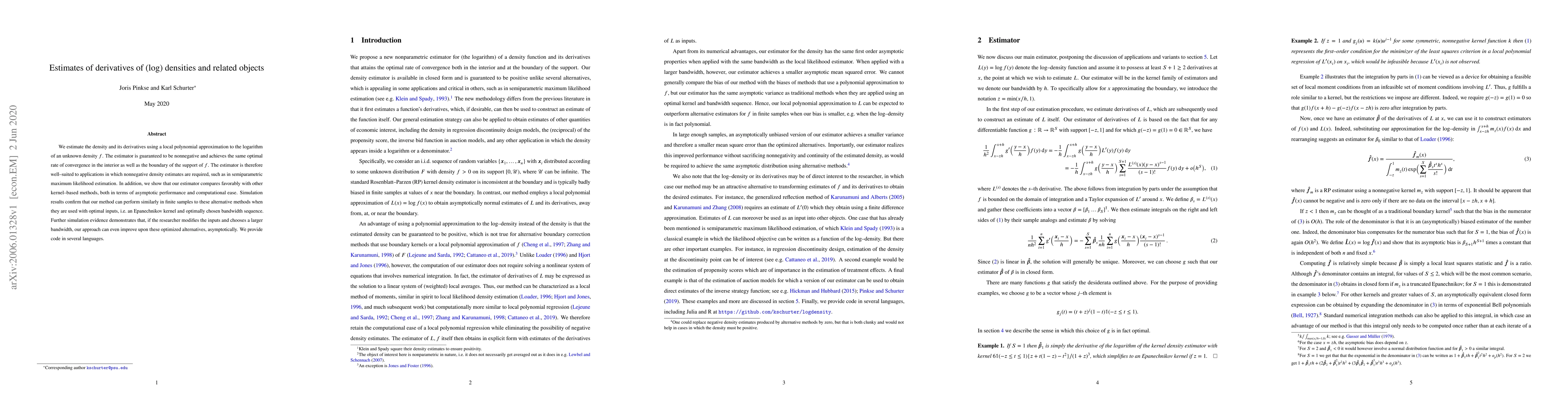 Thumbnail for Estimates of derivatives of (log) densities and related objects