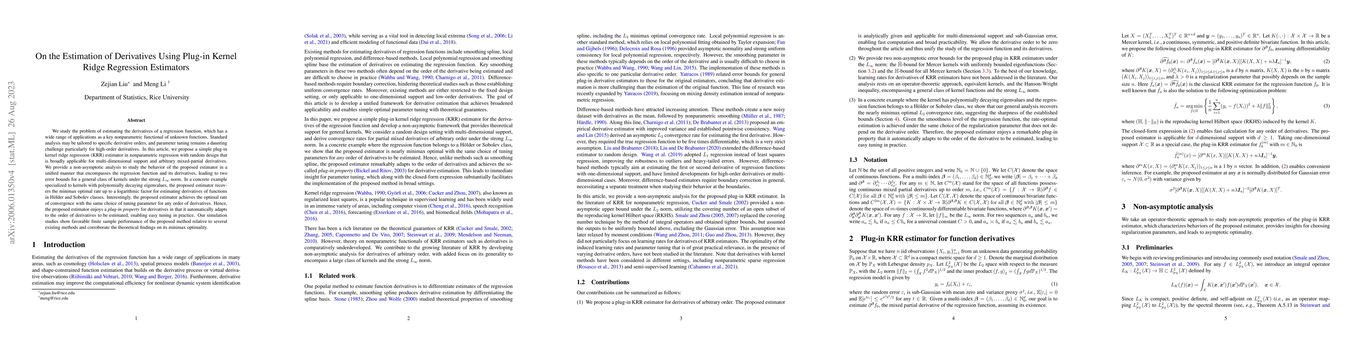 Thumbnail for On the Estimation of Derivatives Using Plug-in Kernel Ridge Regression
  Estimators