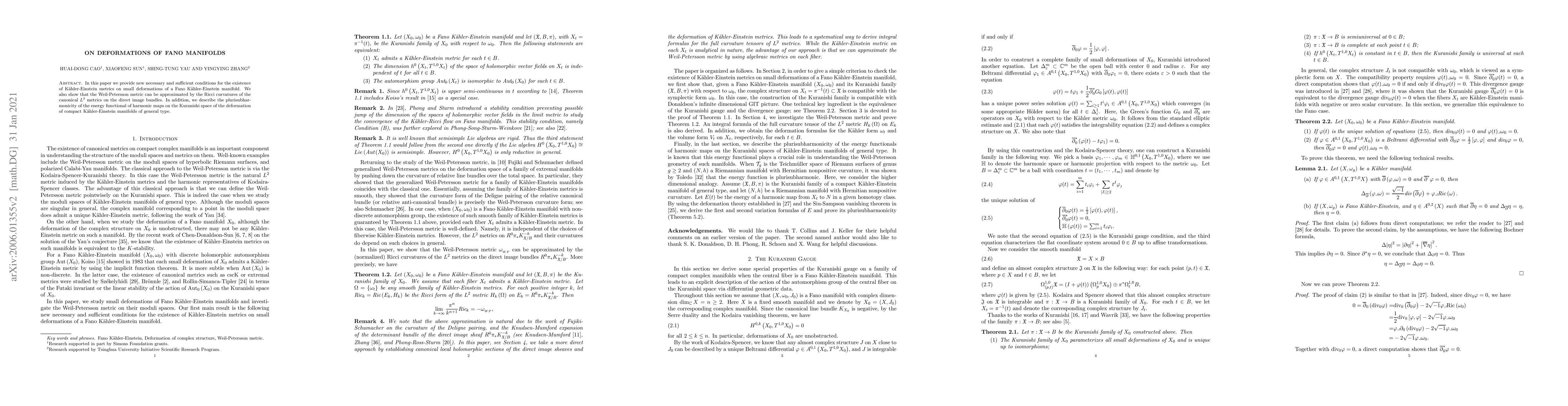 Thumbnail for On Deformations of Fano Manifolds