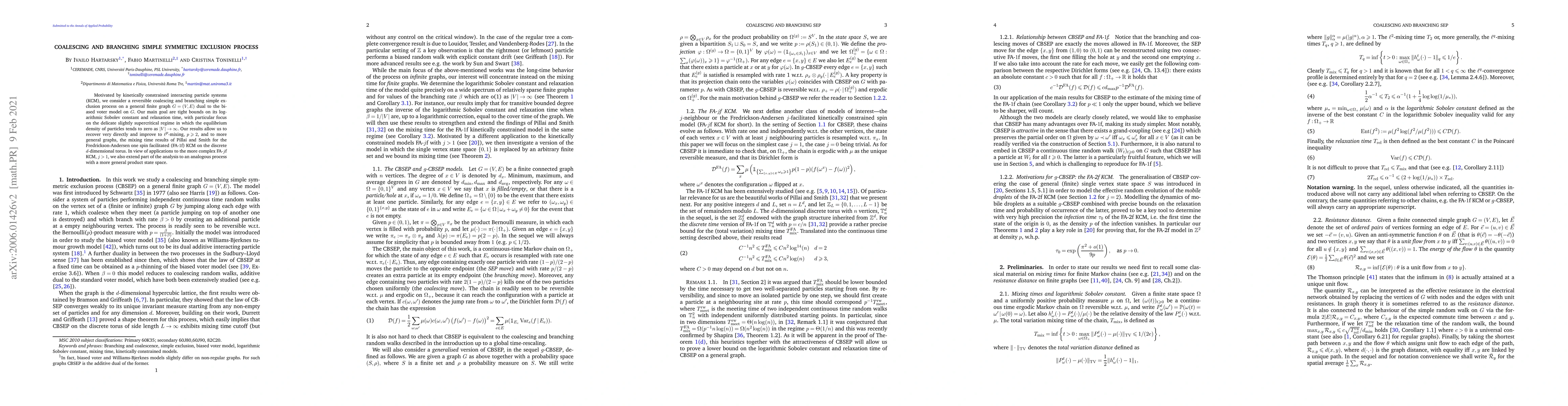 Thumbnail for Coalescing and branching simple symmetric exclusion process