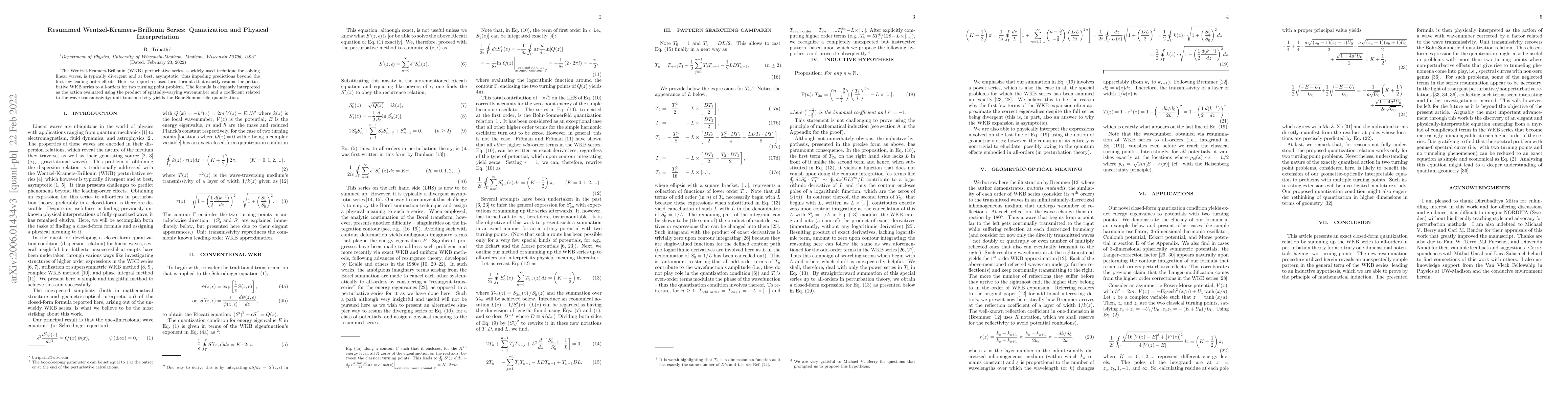 Thumbnail for Resummed Wentzel-Kramers-Brillouin Series: Quantization and Physical
  Interpretation