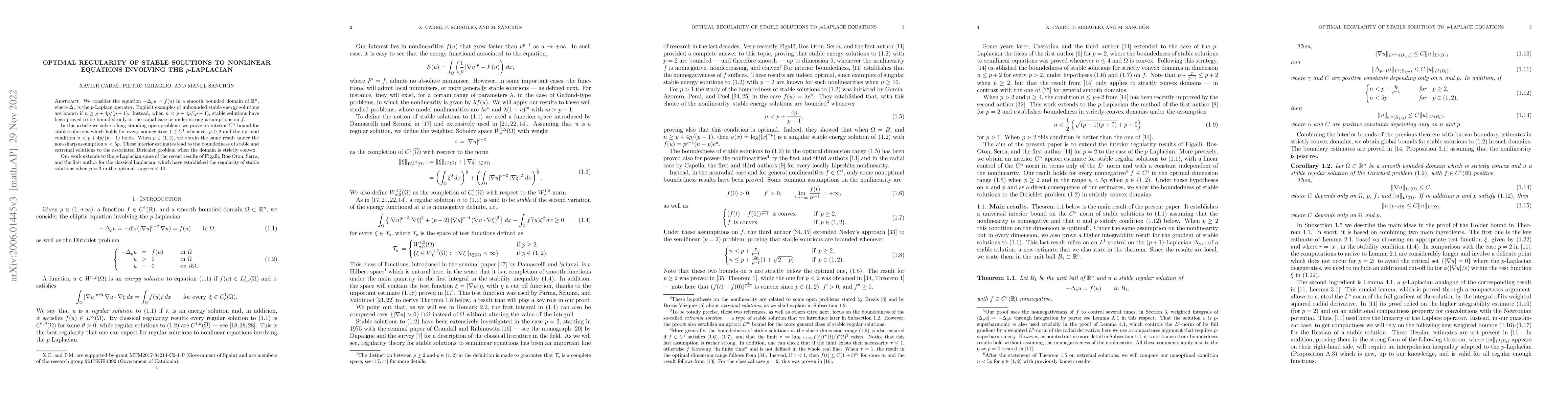 Thumbnail for Optimal regularity of stable solutions to nonlinear equations involving
  the $p$-Laplacian