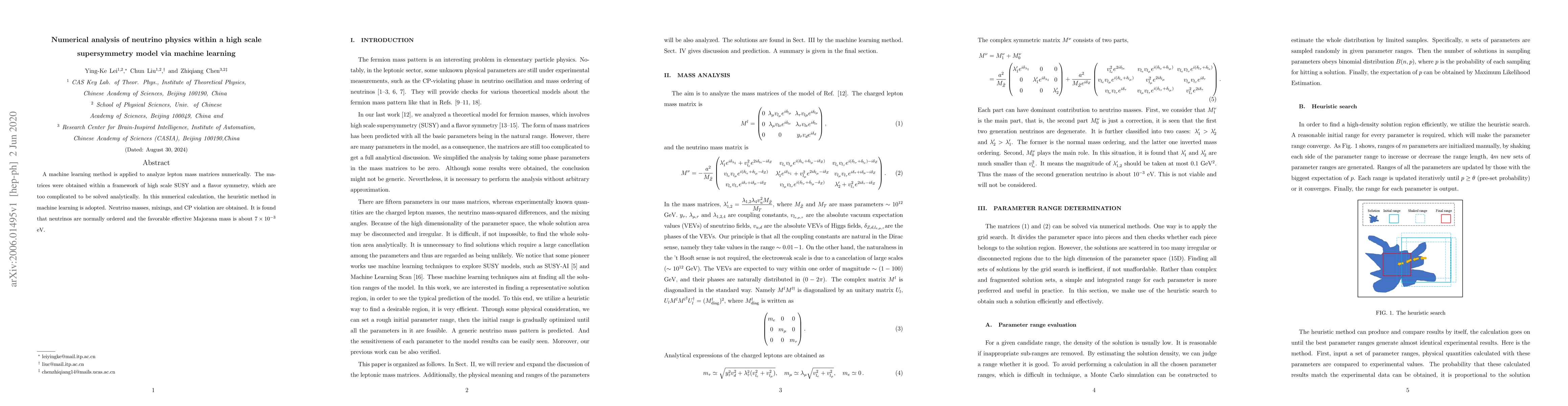 Thumbnail for Numerical analysis of neutrino physics within a high scale supersymmetry
  model via machine learning