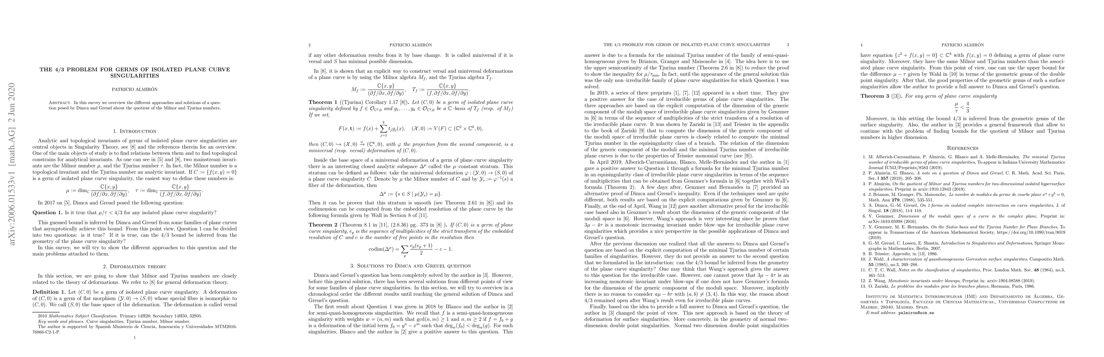 Thumbnail for The 4/3 problem for germs of isolated plane curve singularities