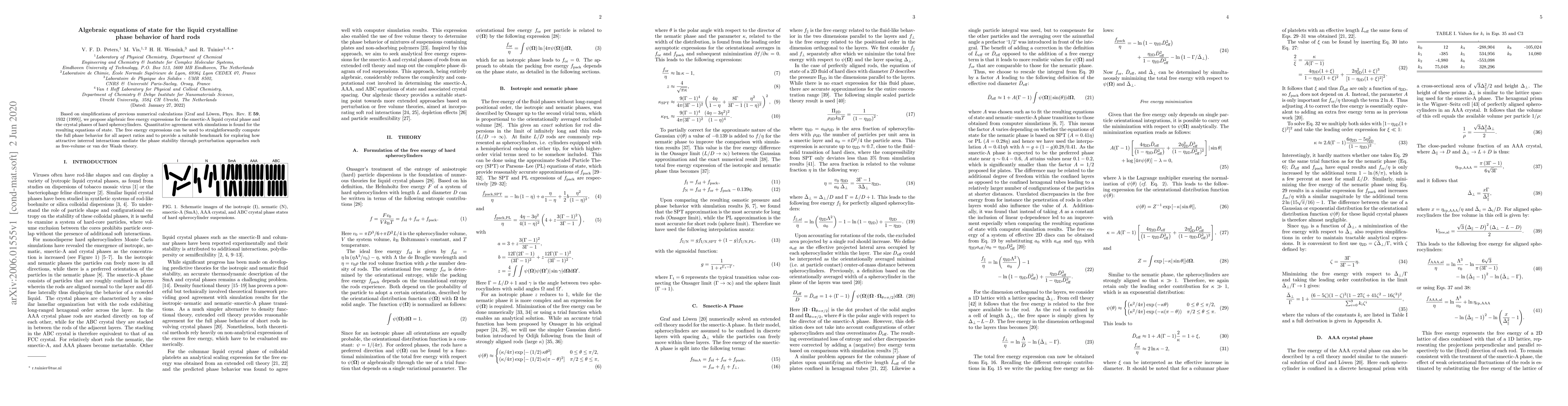 Thumbnail for Algebraic equations of state for the liquid crystalline phase behavior
  of hard rods