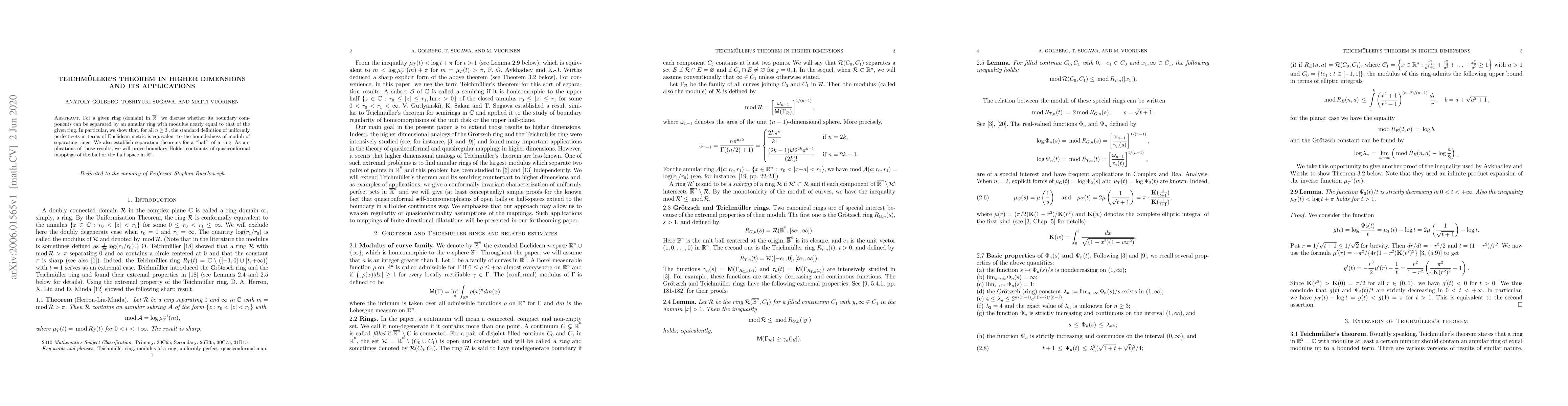 Thumbnail for Teichm\"uller's theorem in higher dimensions and its applications