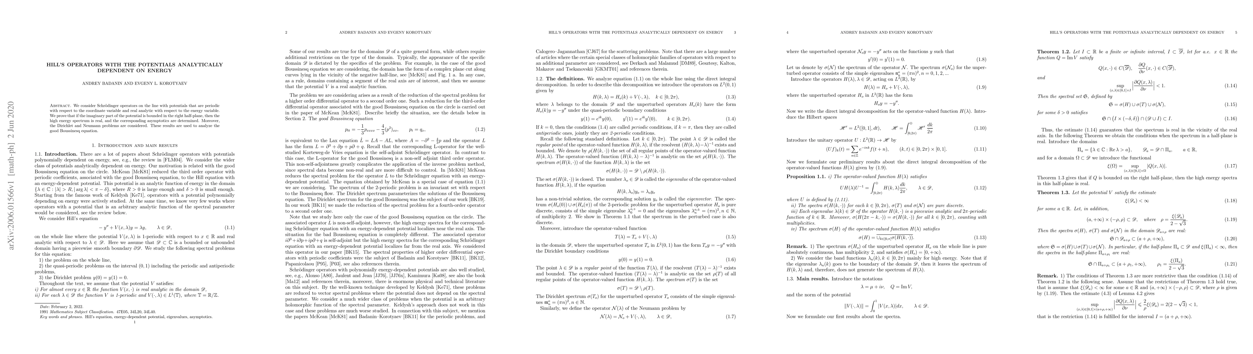 Thumbnail for Hill's operators with the potentials analytically dependent on energy