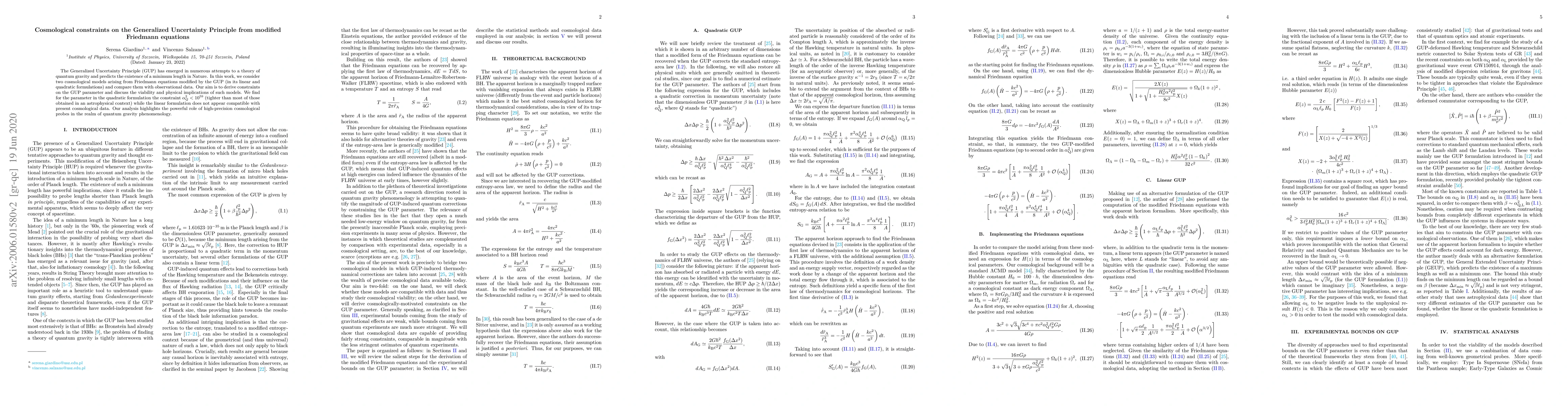 Thumbnail for Cosmological constraints on the Generalized Uncertainty Principle from
  modified Friedmann equations
