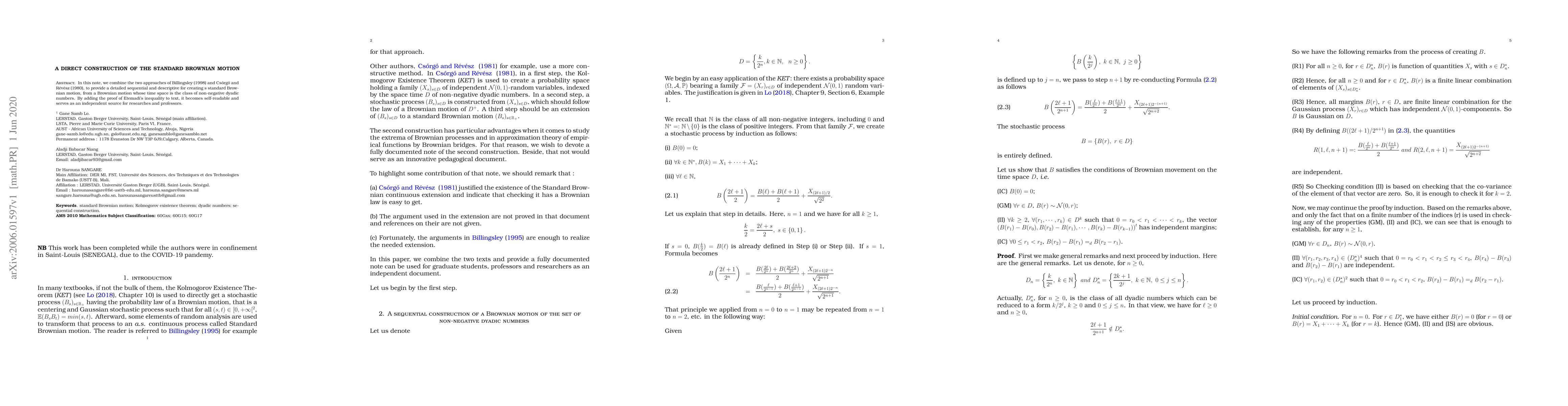 Thumbnail for A direct construction of the Standard Brownian Motion