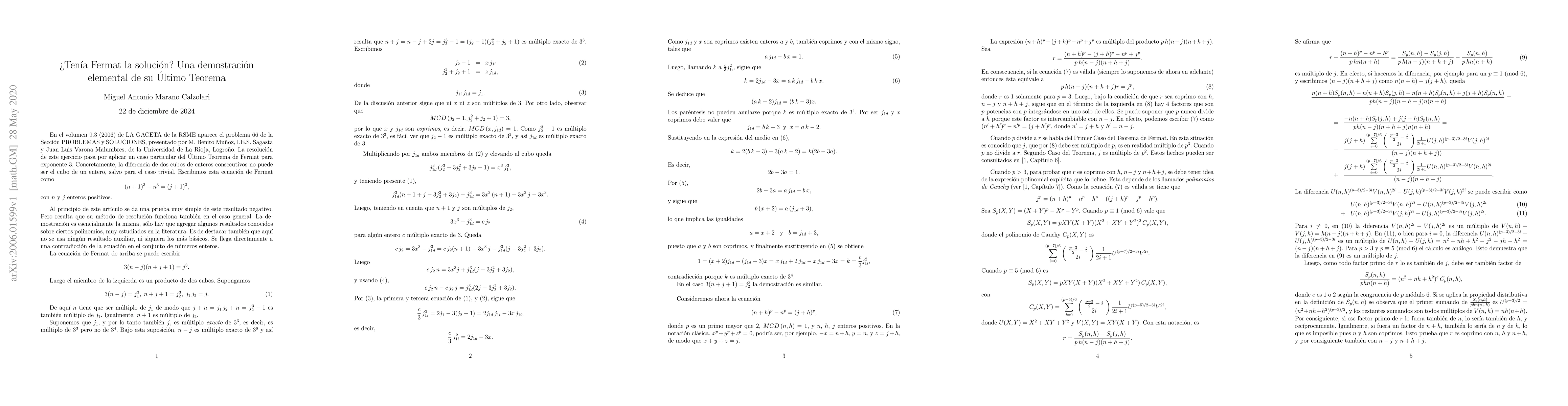 Thumbnail for Did have Fermat the solution? An elementary proof of his Last Theorem