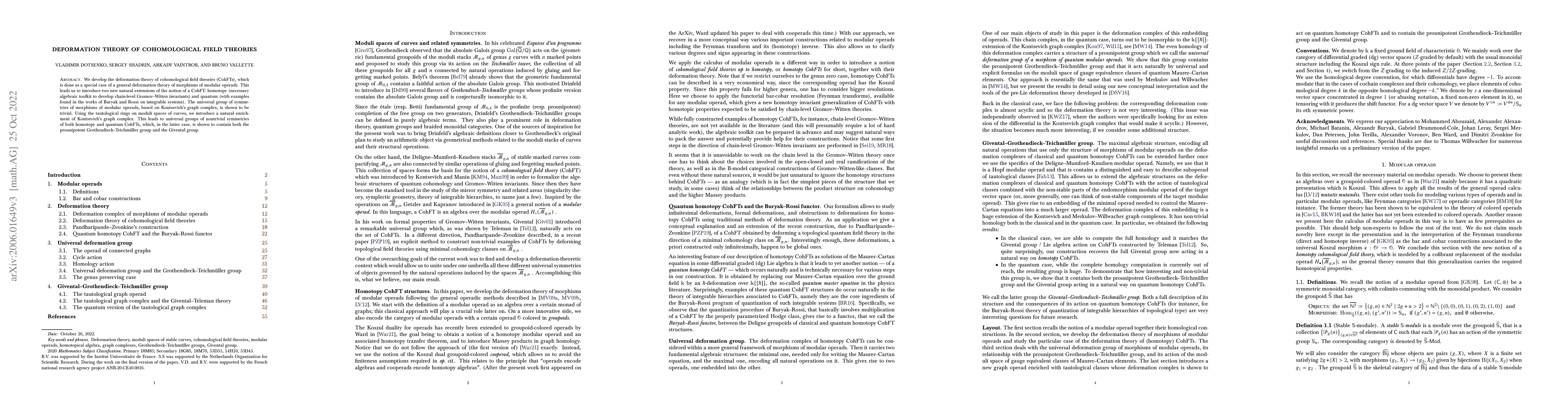 Thumbnail for Deformation theory of Cohomological Field Theories