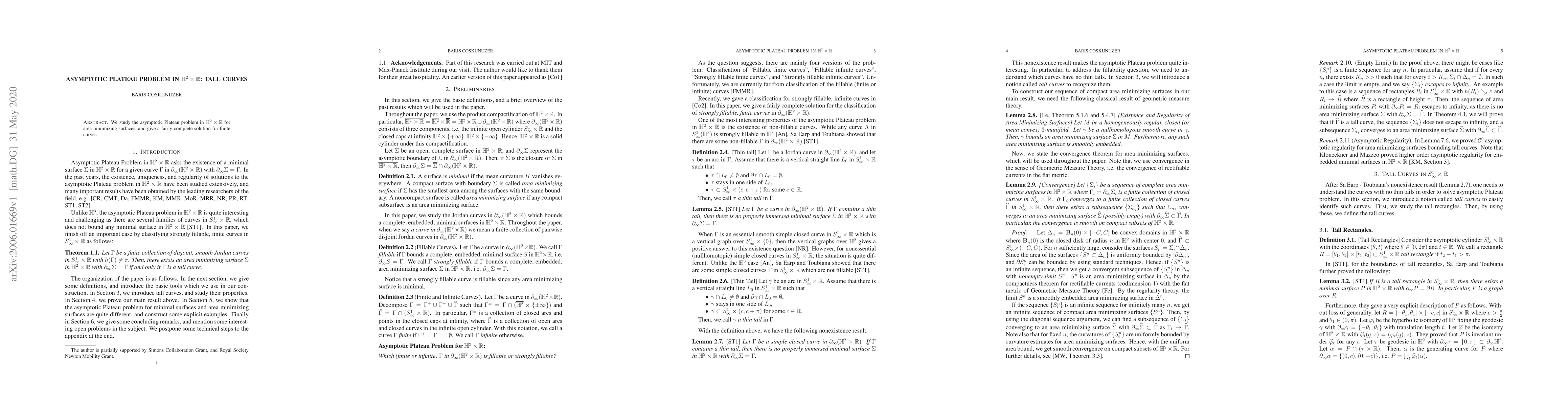 Thumbnail for Asymptotic Plateau Problem in H^2xR: Tall Curves