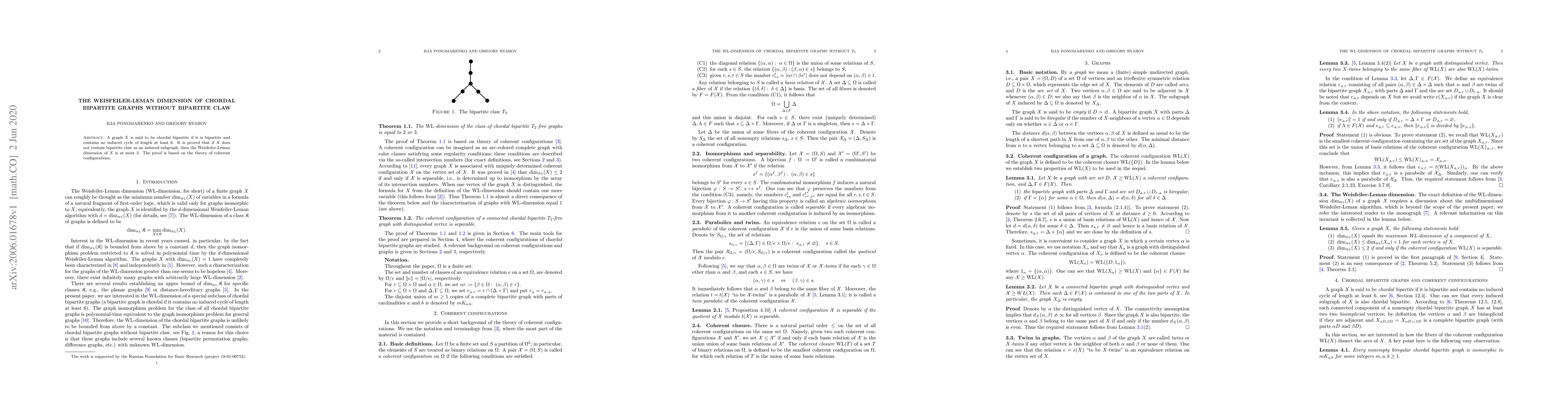 Thumbnail for The Weisfeiler-Leman dimension of chordal bipartite graphs without
  bipartite claw