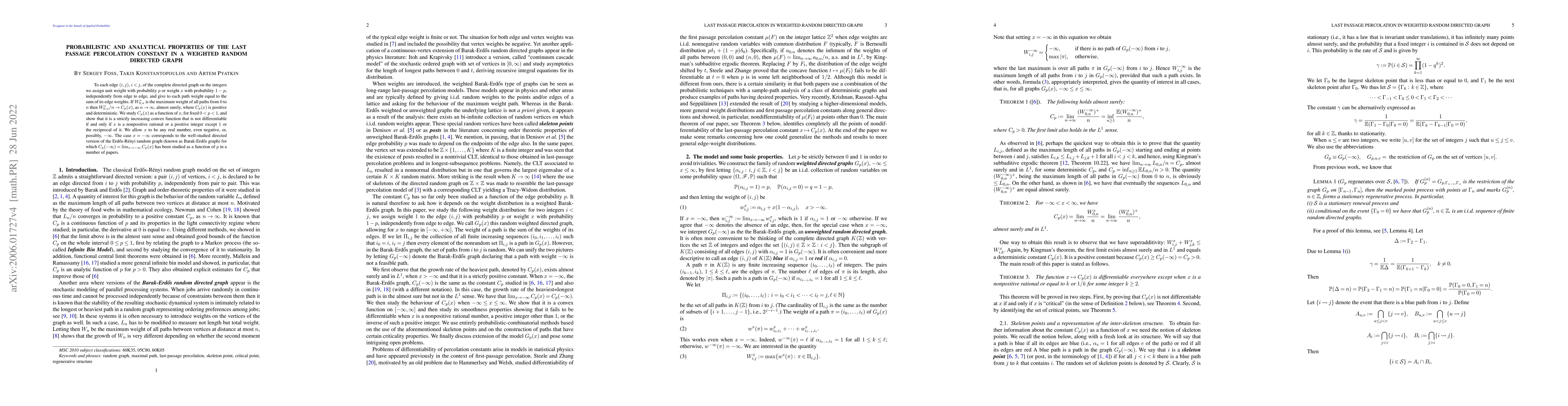 Thumbnail for Probabilistic and analytical properties of the last passage percolation
  constant in a weighted random directed graph