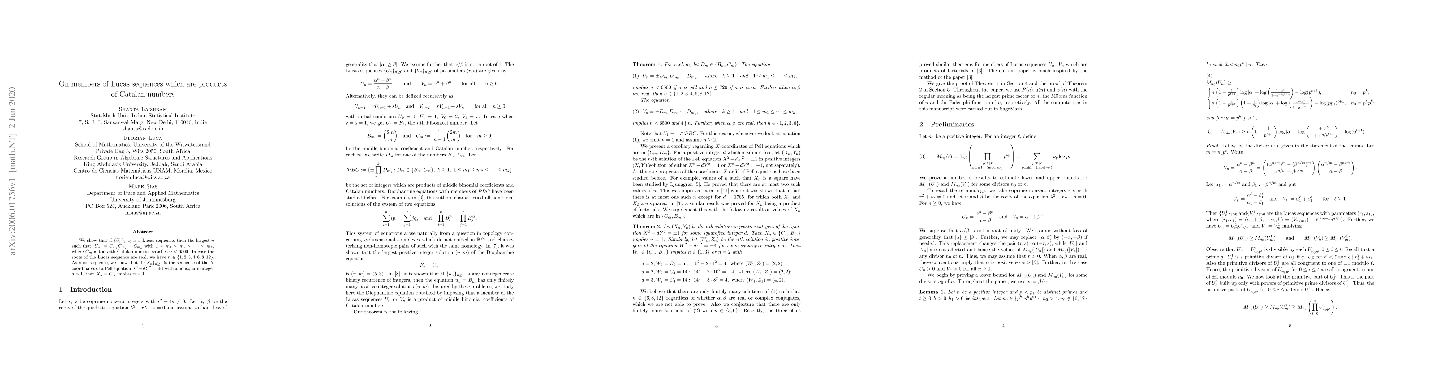 Thumbnail for On members of Lucas sequences which are products of Catalan numbers
