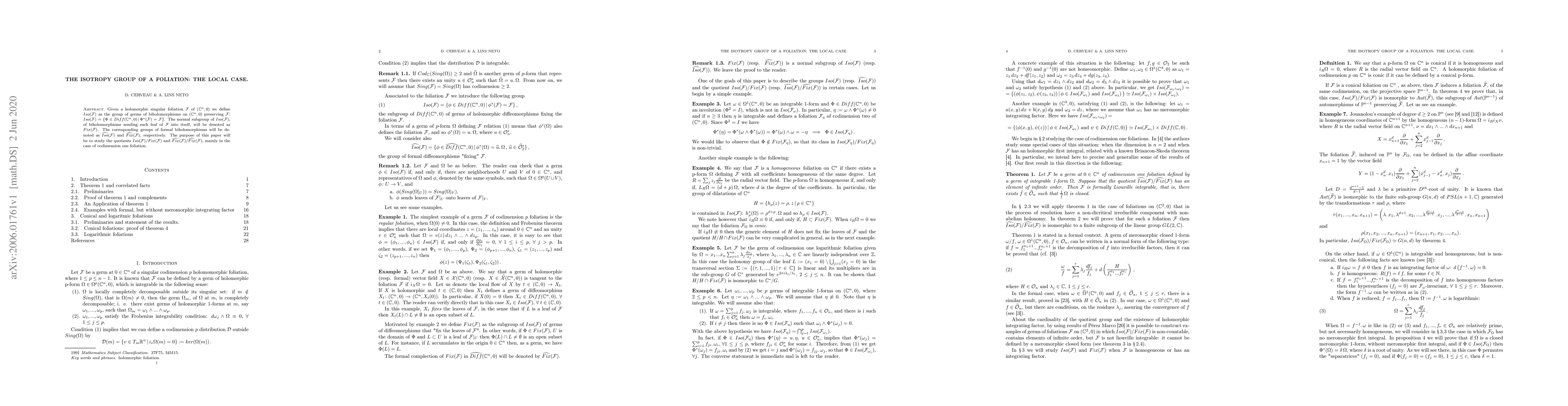 Thumbnail for The isotropy group of a foliation: the local case