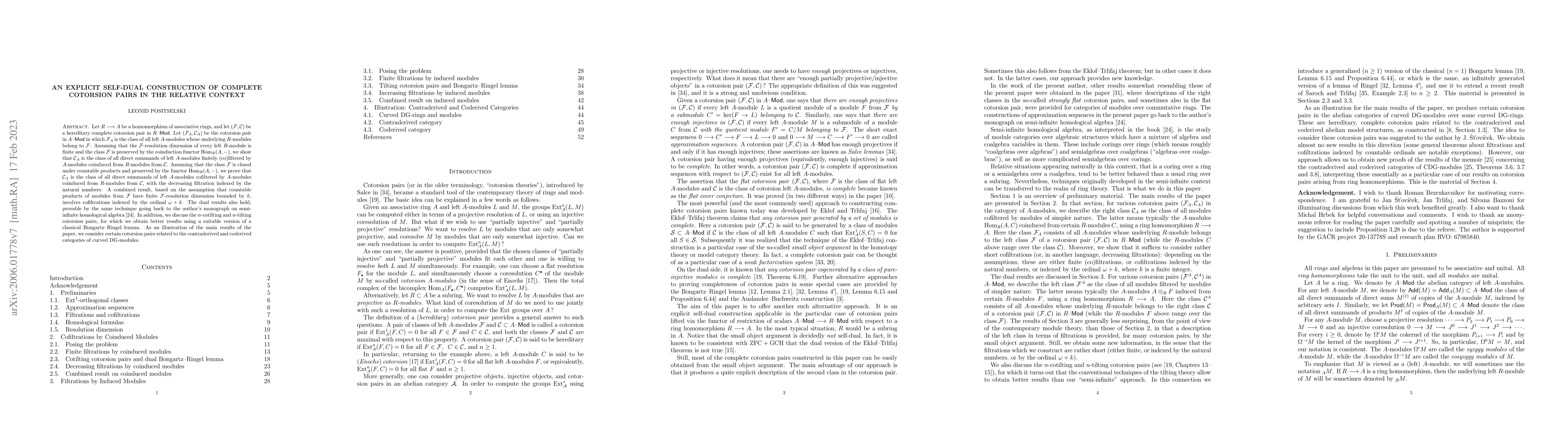 Thumbnail for An explicit self-dual construction of complete cotorsion pairs in the
  relative context