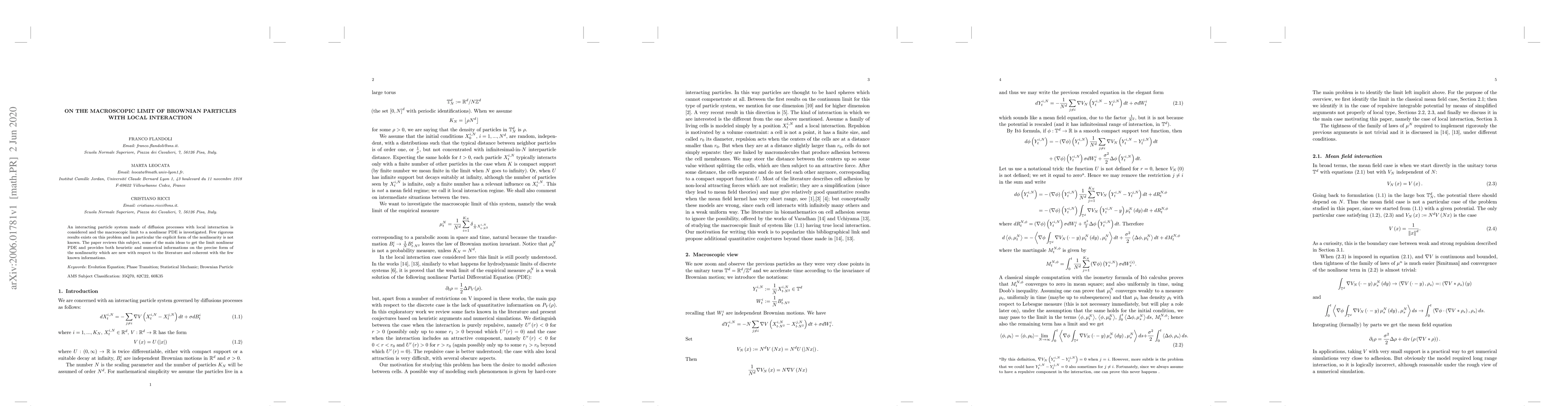 Thumbnail for On the Macroscopic limit of Brownian Particles with local interaction