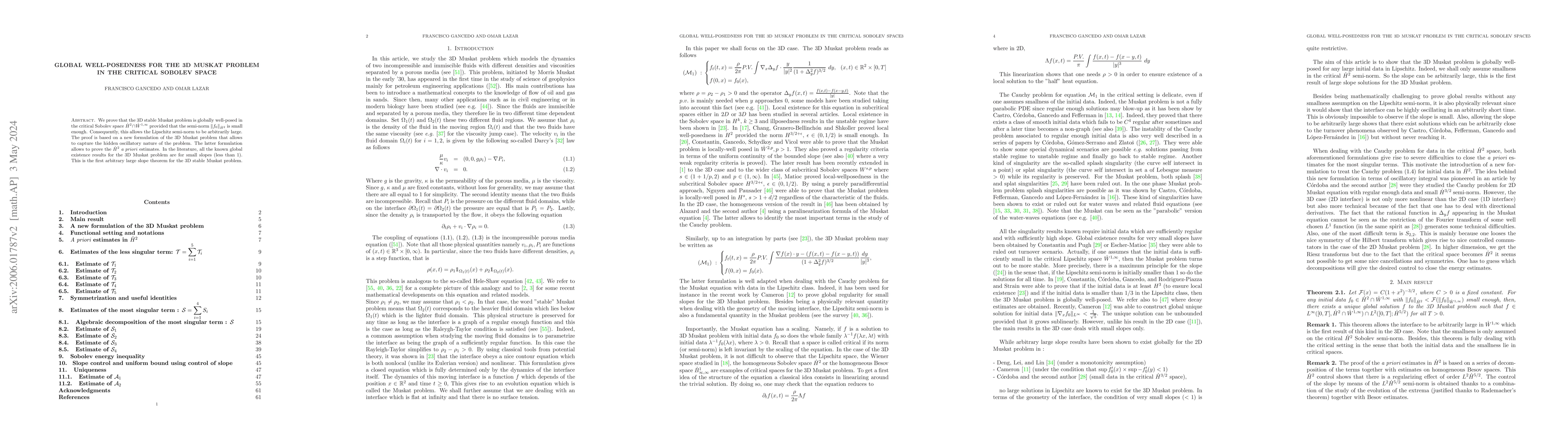 Thumbnail for Global well-posedness for the three dimensional Muskat problem in the
  critical Sobolev space