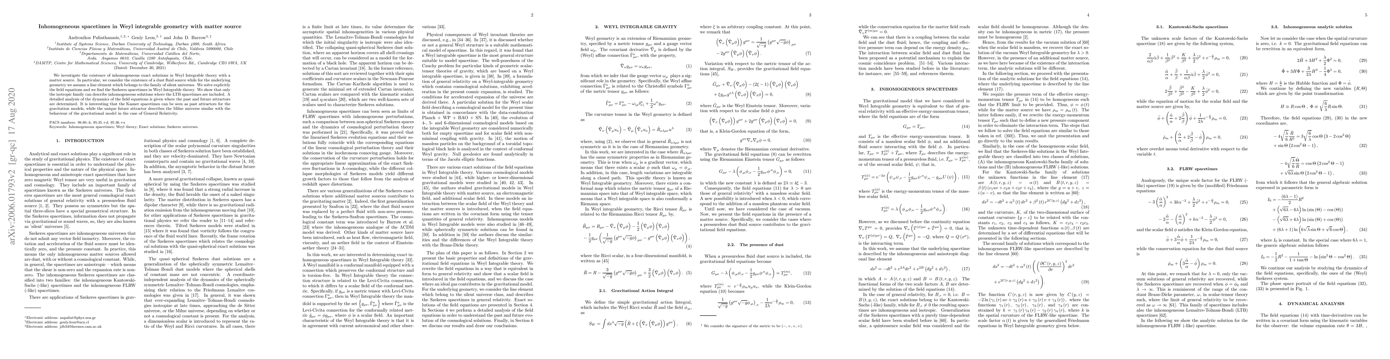 Thumbnail for Inhomogeneous spacetimes in Weyl integrable geometry with matter source