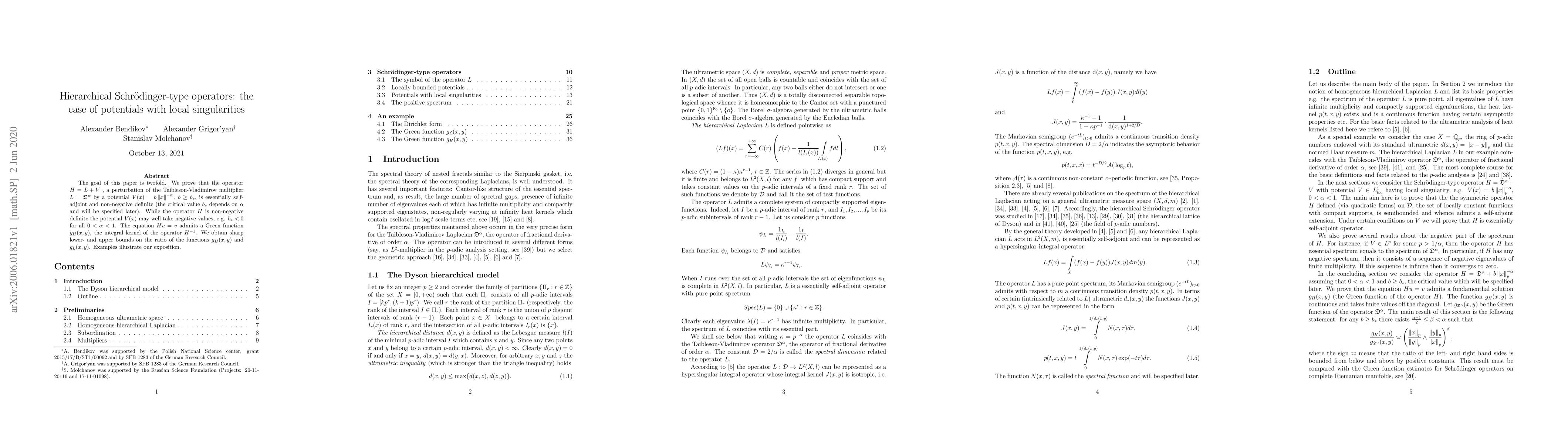 Thumbnail for Hierarchical Schr\"{o}dinger-type operators: the case of potentials with
  local singularities